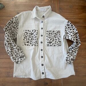 Stylish Leopard Print Button Down Shirt - Cream and Brown